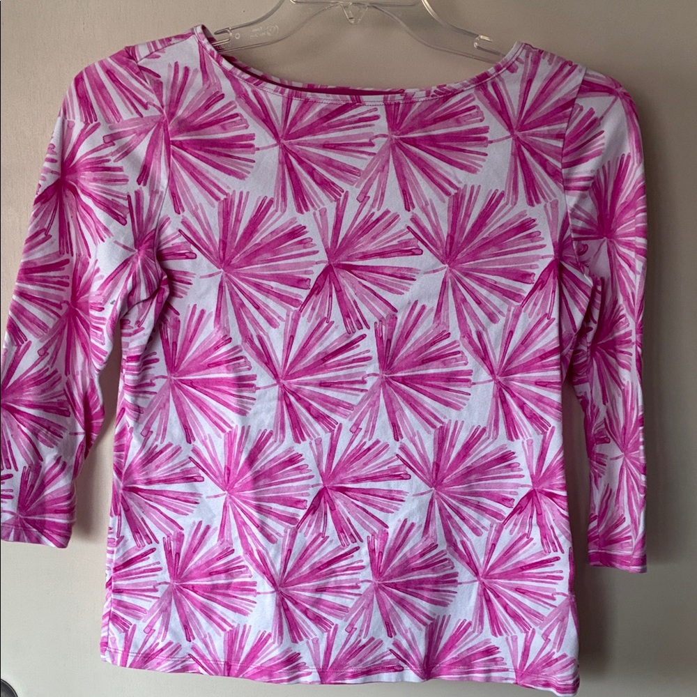 Talbots Pink and White Patterned 3/4 Long Sleeve Stretchy Top Sz MP